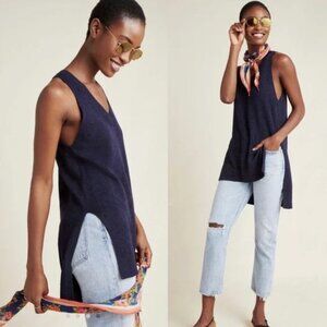 Anthropologie Sleeveless Sweater Tunic Linen Cotton Blend Navy Blue Size XS